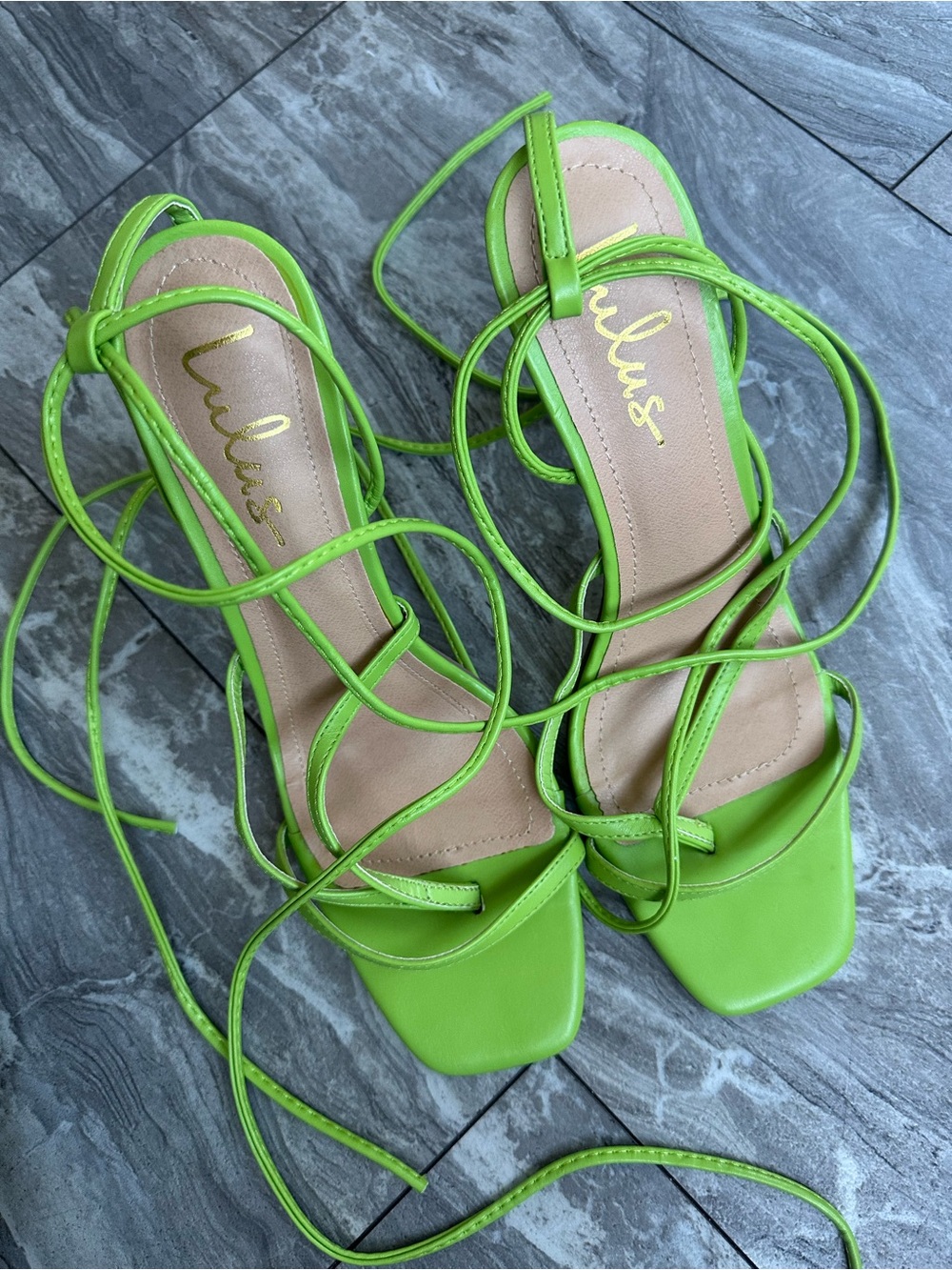 Lulu's Neon Green Strappy Lace-Up Sandals 9